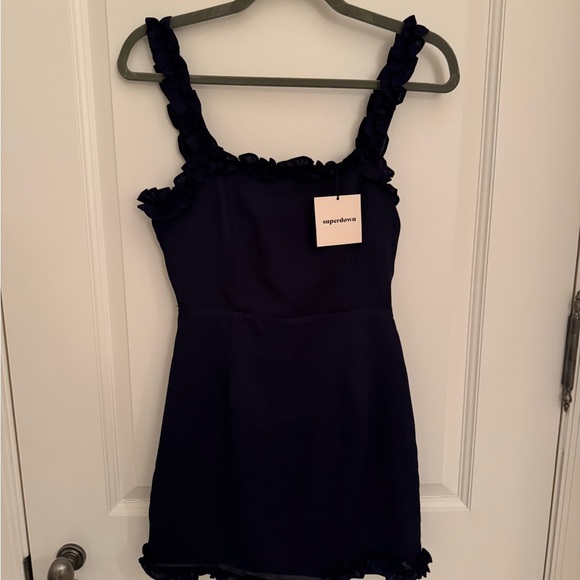 Superdown Navy Arabella Blue Ruffle Dress - New with Tags - Picture 2 of 4